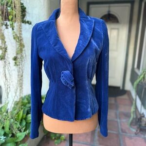 Vintage Emporio Armani Velour Blazer Tailored Jacket Floral Rose Blue Size 4